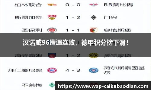 汉诺威96遭遇连败，德甲积分榜下滑！